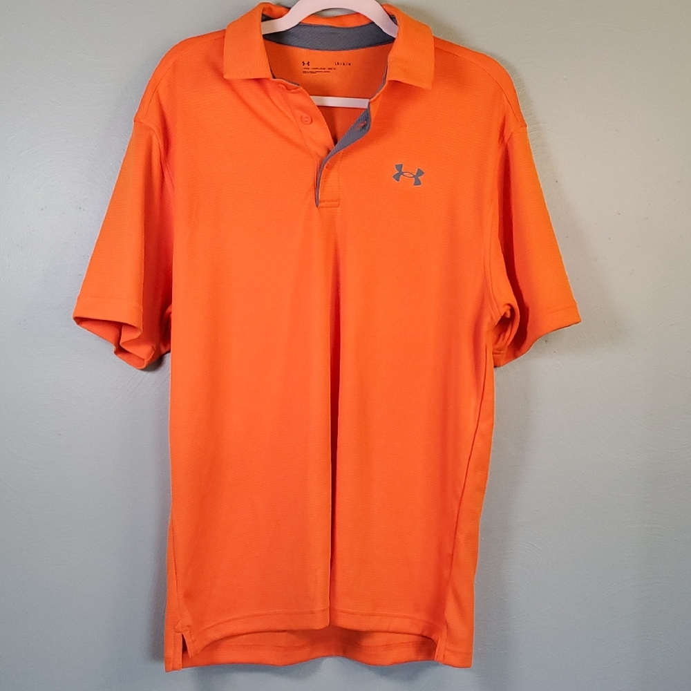 Under Armour Men's Orange Polo Shirt W/ Gray Accents. Size Large